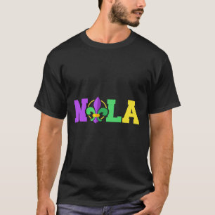 Camiseta Nueva Orleans Nola en colores de Mardi Gras y Fleu