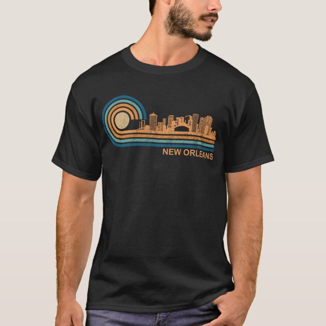Camiseta Nueva Orleans Skyline Retro Fan de Nueva Orleans L (Anverso)