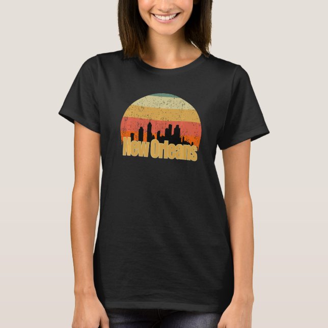 Camiseta Nueva Orleans Skyline Silhouette Sunset I Love New (Anverso)