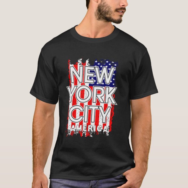Camiseta Nueva York City Skyline NYC Manhattan Flag America (Anverso)