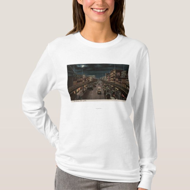 Camiseta Nueva York, NY - el frondoso - escena de la noche (Anverso)