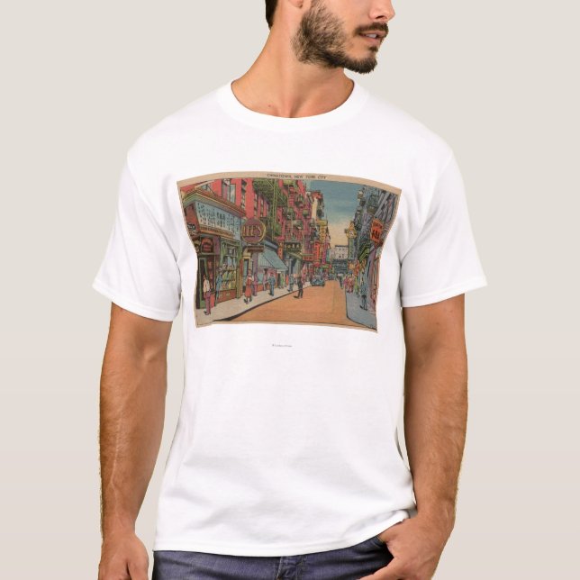 Camiseta Nueva York, NY - vista de las tiendas de Chinatown (Anverso)