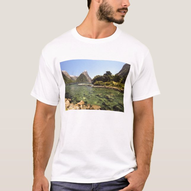Camiseta Nueva Zelanda, Miter Peak y el río Bowen entran (Anverso)