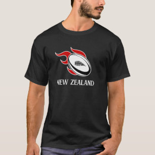 Camiseta Nueva Zelanda Rugby Balón de Rugby en Llamas
