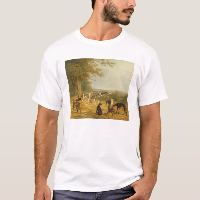 Camiseta Nueve galgos en un paisaje (aceite en lona) (Anverso)