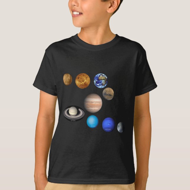 Camiseta Nueve planetas en el sistema solar (Anverso)