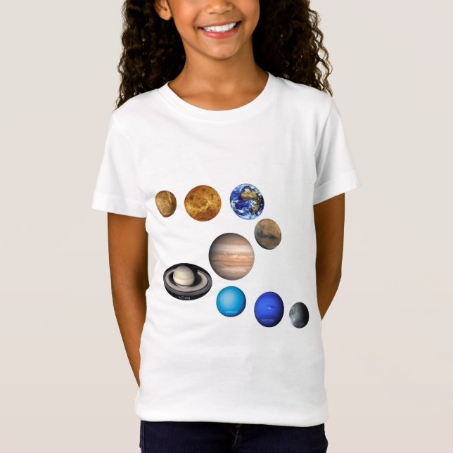Camiseta Nueve planetas en el sistema solar. Mercurio, Venu (Anverso)