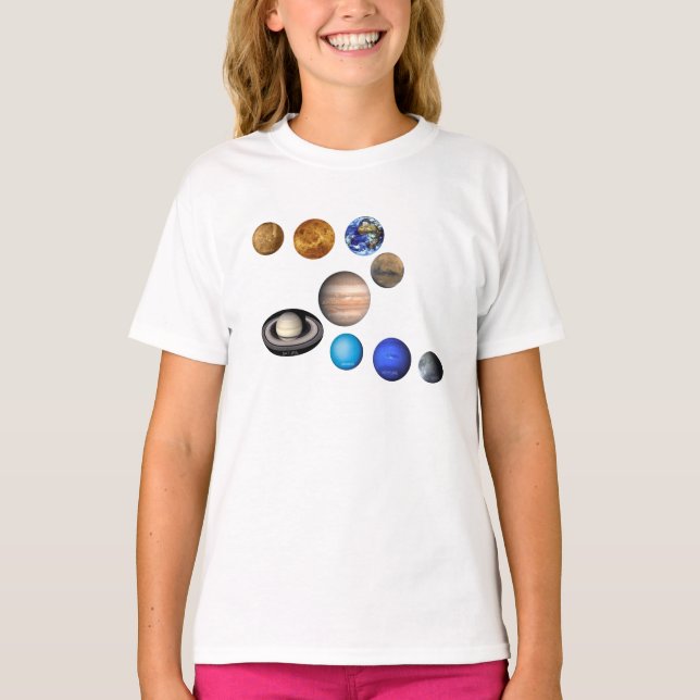 Camiseta Nueve planetas en el sistema solar. Mercurio, Venu (Anverso)