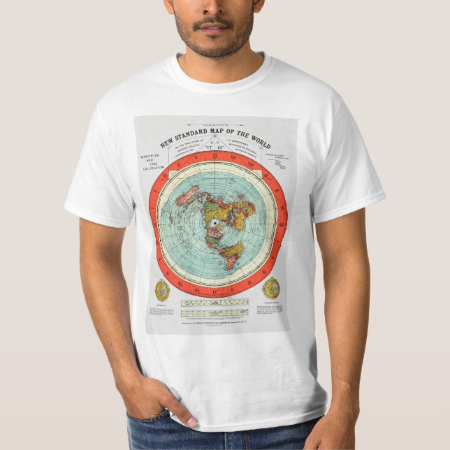 Camiseta Nuevo mapa estándar de la Tierra Plana del Mundo (Anverso)