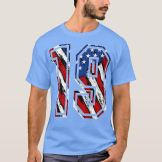 Camiseta Number 19 Red White and Blue American Flag 19 Jers