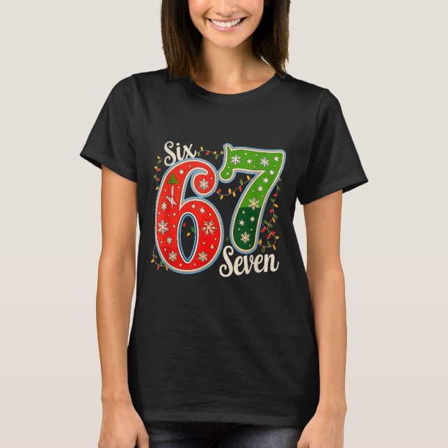 Camiseta Number 67 Funny Six Seven 6 7 Meme Christmas Light (Anverso)