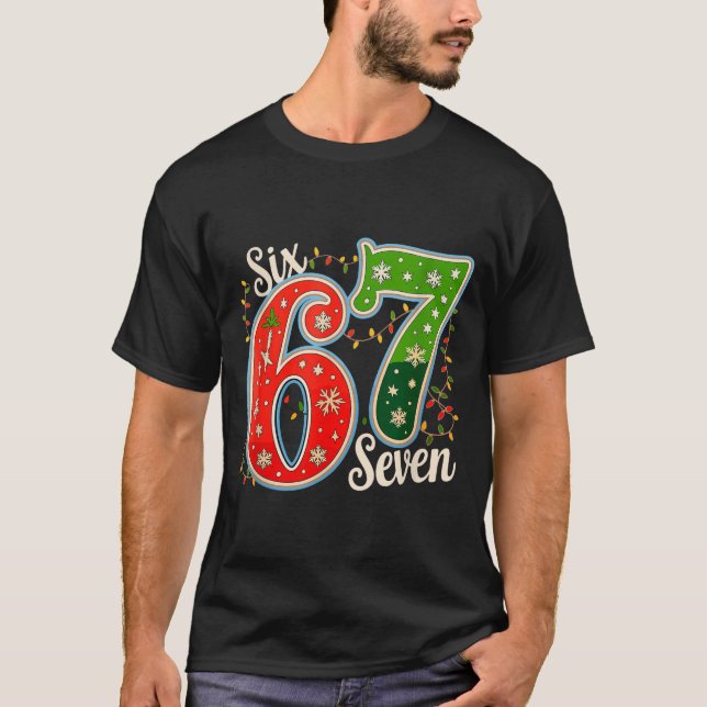 Camiseta Number 67 Funny Six Seven 6 7 Meme Christmas Light (Anverso)