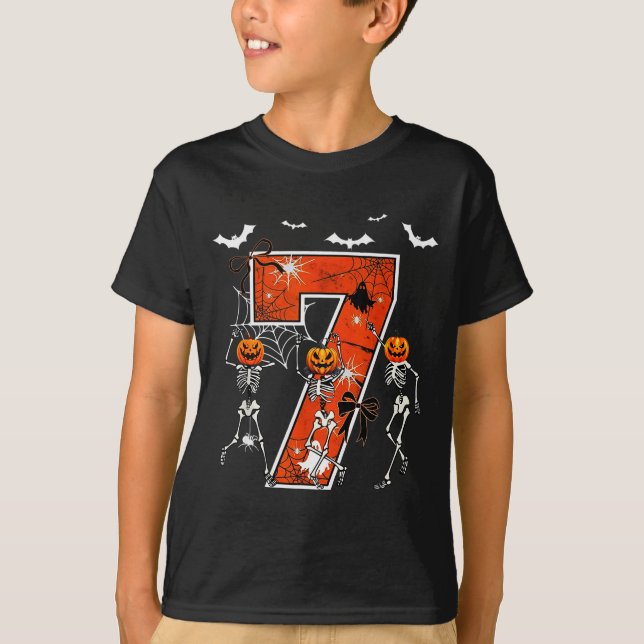 Camiseta Number 7 Six Seven Meme 6 7 Halloween Dancing Skel (Anverso)