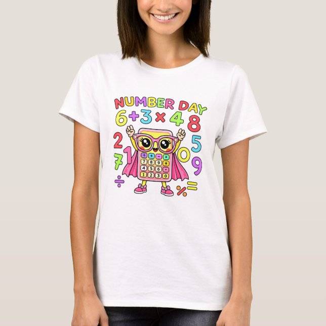 Camiseta Number Day Cute Calculator Character Math T Shirt (Anverso)