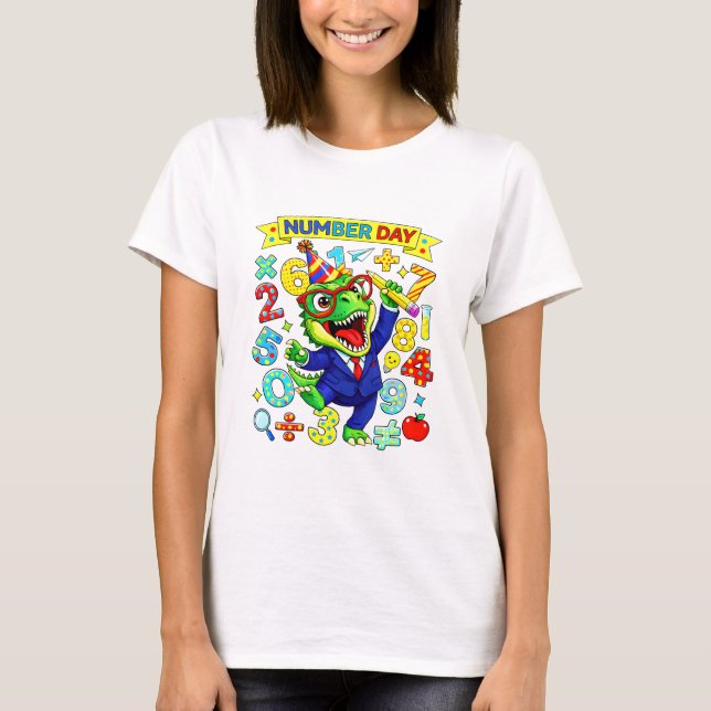 Camiseta Number Day Dinosaur Math T Shirt for Kids (Anverso)