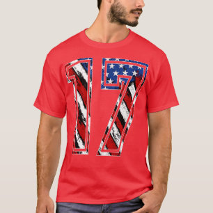 Camiseta Número 17 Bandera Roja Blanca y Azul Estadounidens