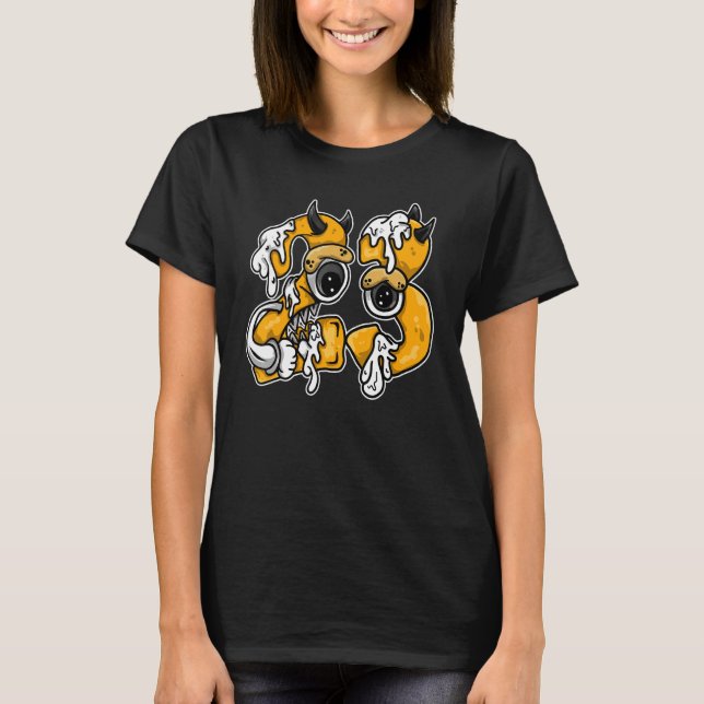 Camiseta Número 23 de goteo OG de dedos de la mano amarilla (Anverso)