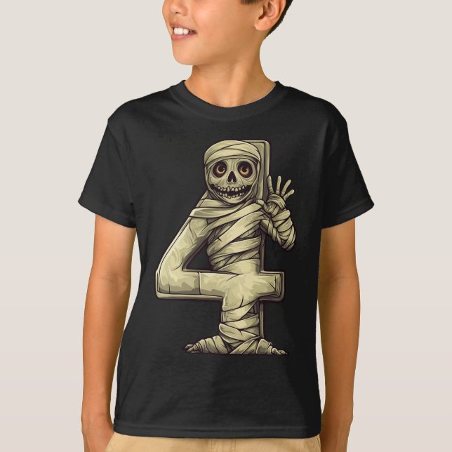 Camiseta Número 4 Mamita Tema de Halloween Niños de 4 años (Anverso)