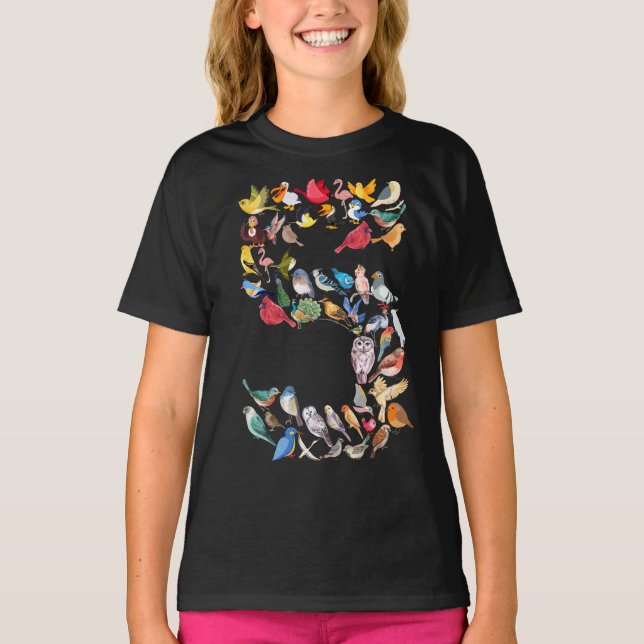 Camiseta Número 5 Aves Tema Niños de 5 Años (Anverso)