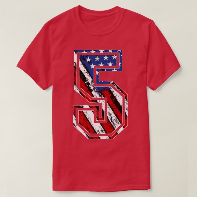 Camiseta Número 5 Bandera Roja Blanca y Azul Americana 5 Je (Diseño del anverso)