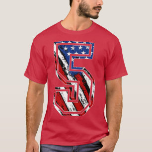 Camiseta Número 5 Bandera Roja Blanca y Azul Americana 5 Je