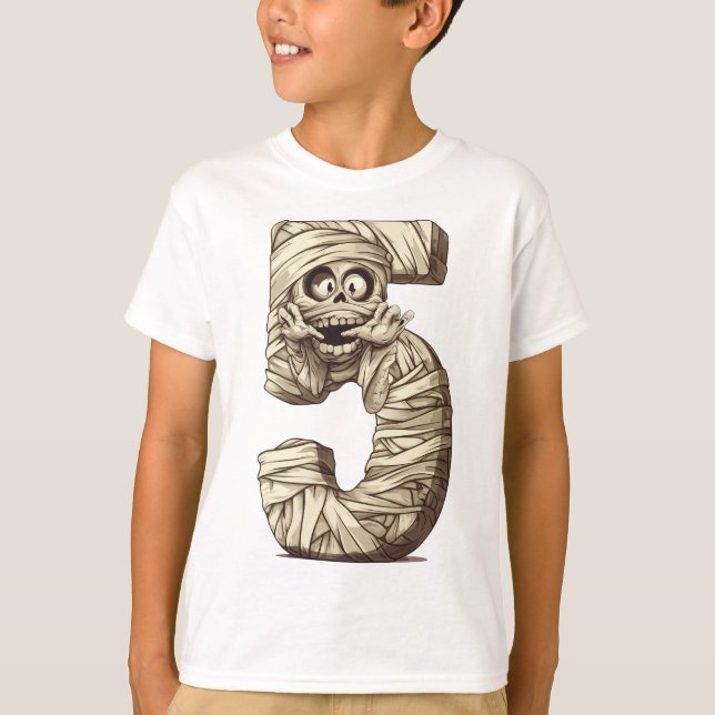 Camiseta Número 5 Mummy Halloween Tema 5 Niños de 5 años (Anverso)