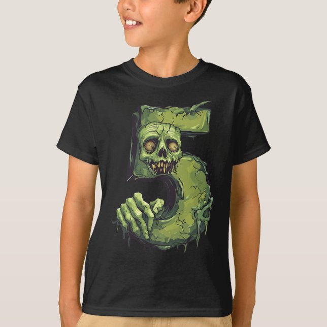 Camiseta Número 5 Tema Zombie Halloween Niños de 5 años (Anverso)