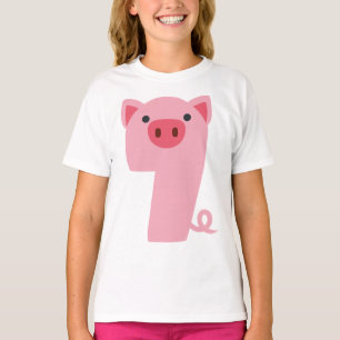 Camiseta Número 7 Chicas de animales de cerdo de 7 años