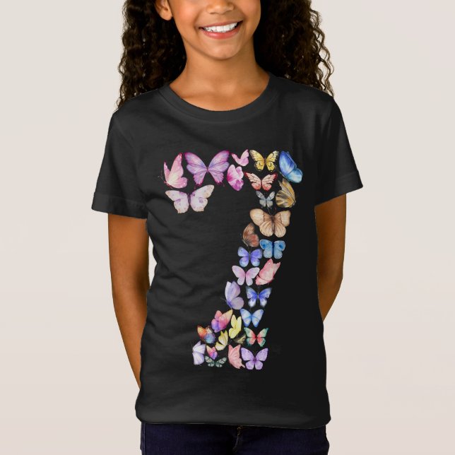 Camiseta Número 7 Mariposas Tema Chicas de 7 años Niños (Anverso)