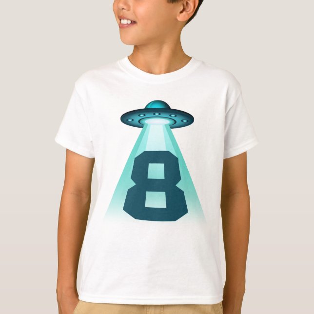 Camiseta Número 8 Secuestro Tema Alien OVNI Niños De 8 Años (Anverso)