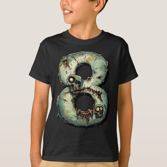 Camiseta Número 8 Tema Zombie Halloween Niños de 8 años (Anverso)