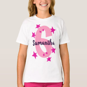 Camiseta Número de cumpleaños y nombre Estrellas rosas pers