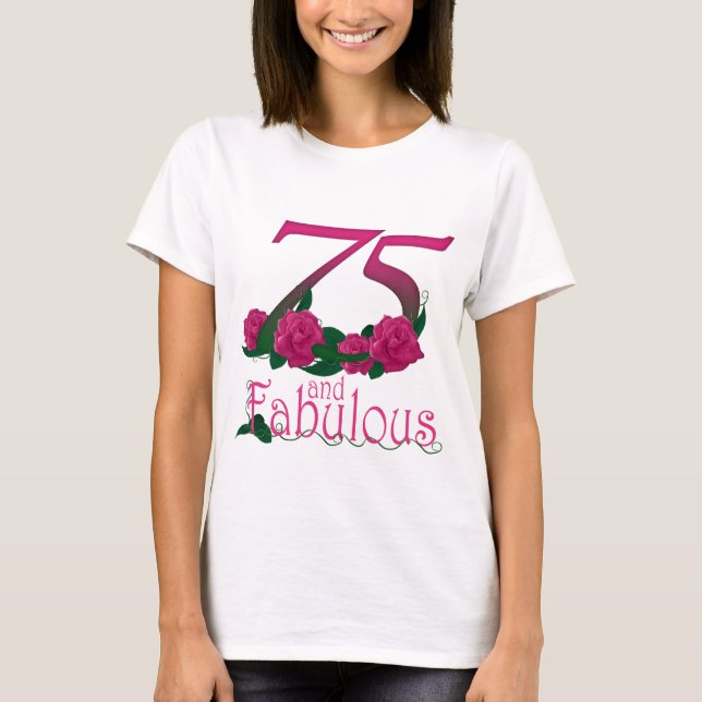 Camiseta número floral rosado fabuloso de la edad del 75.o (Anverso)