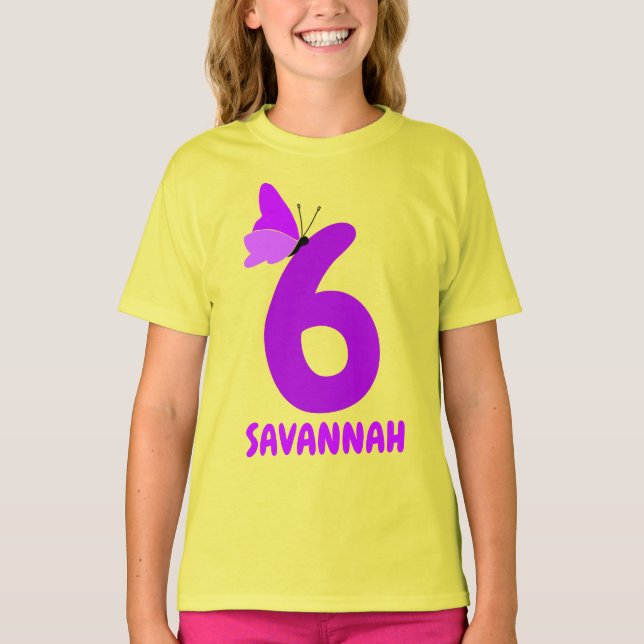 Camiseta Número y nombre cumpleaños mariposa morada (Anverso)