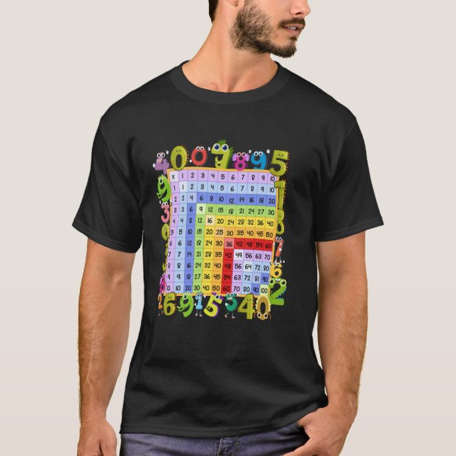 Camiseta Números de dinosaurios Cuadrado de multiplicación  (Anverso)