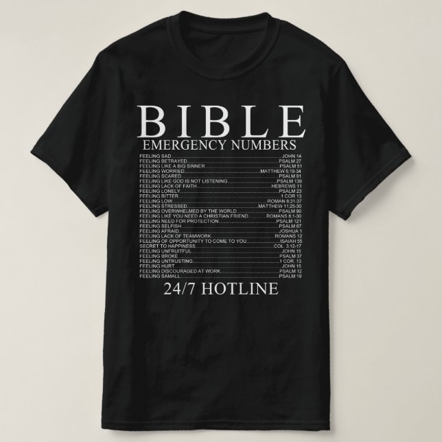Camiseta Números de emergencia bíblica (Diseño del anverso)