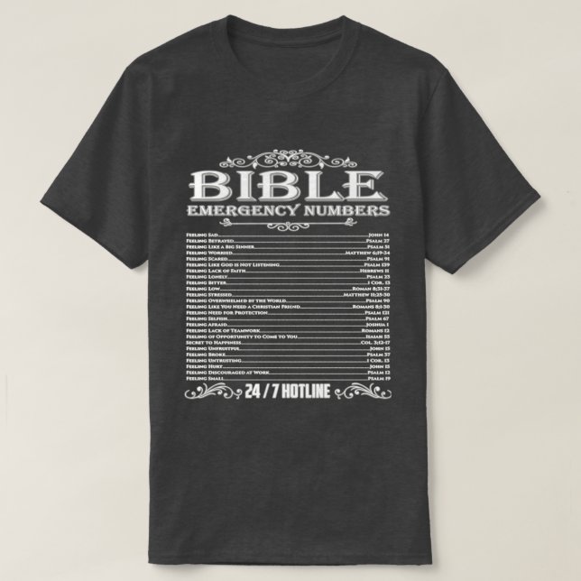 Camiseta Números de emergencia bíblica Guay Christian (Diseño del anverso)