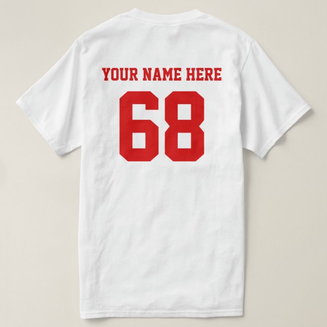 Camiseta Números personalizados Nombre rojo (Reverso del diseño)