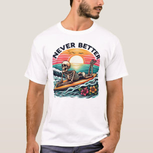 Camiseta Nunca Mejor - Skeleton Surfing Sunset Wave Design