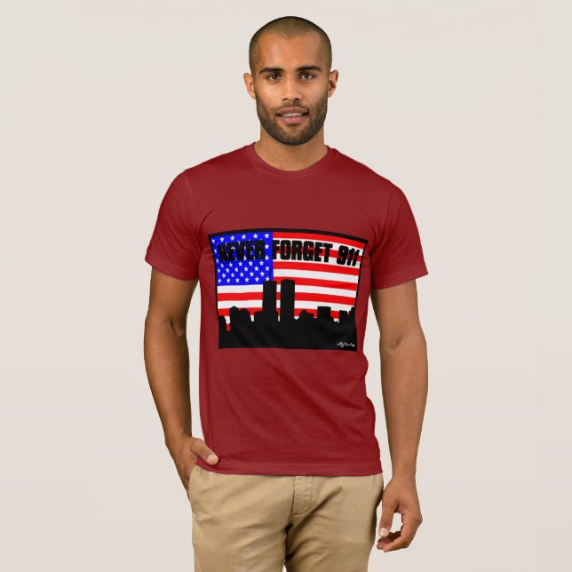 Camiseta nunca olvide el VINO CORTO de la MANGA de 911 (Anverso completo)