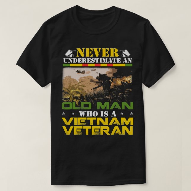 Camiseta Nunca subestimes a un viejo hombre, veterano gordo (Diseño del anverso)