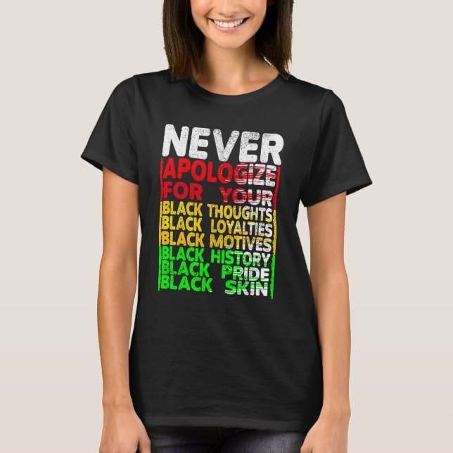 Camiseta Nunca te disculpes por el mes de la historia negra (Anverso)