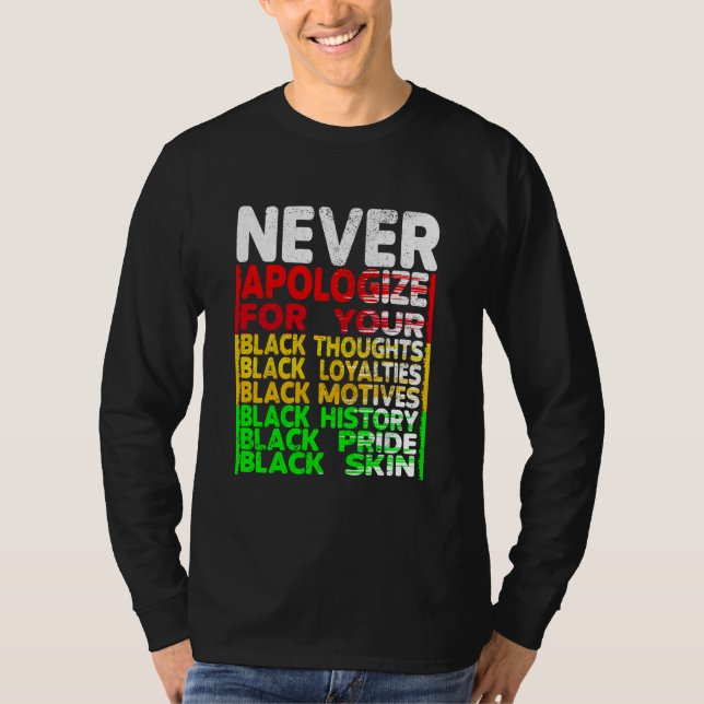 Camiseta Nunca te disculpes por tu negritud, historia negra (Anverso)