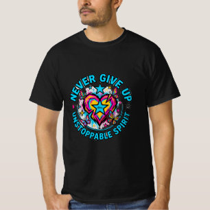 Camiseta Nunca te rindas corazón vibrante imparable