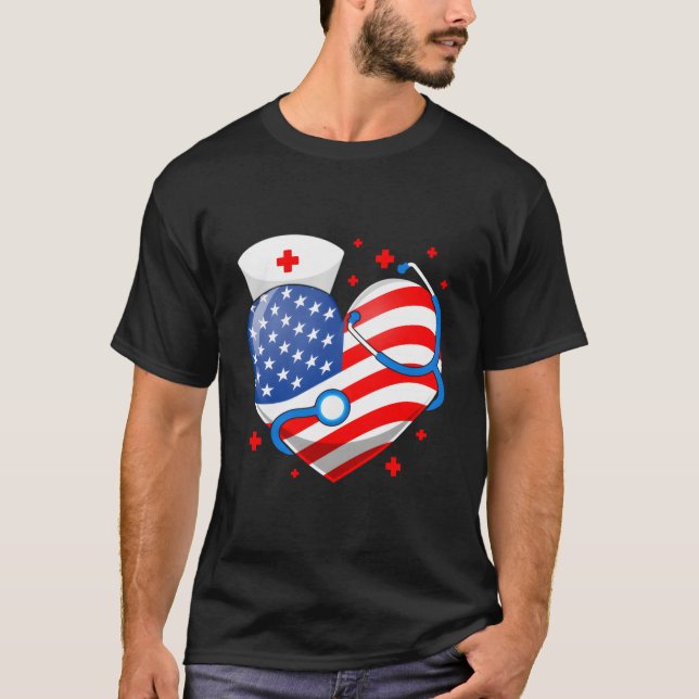 Camiseta Nurse 4Th Of July American Flag He Stethoscope Nur (Anverso)