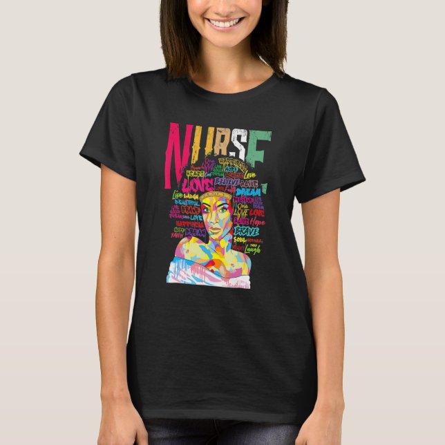 Camiseta Nurse Black Woman Magic Afro Melanin Queen Black H (Anverso)