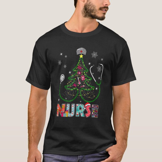 Camiseta Nurse Christmas Tree Stethoscope RN LPN Scrub Nurs (Anverso)