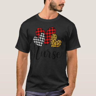 Camiseta Nurse Día de San Valentín Rojo Cuadros Leopardo Fa