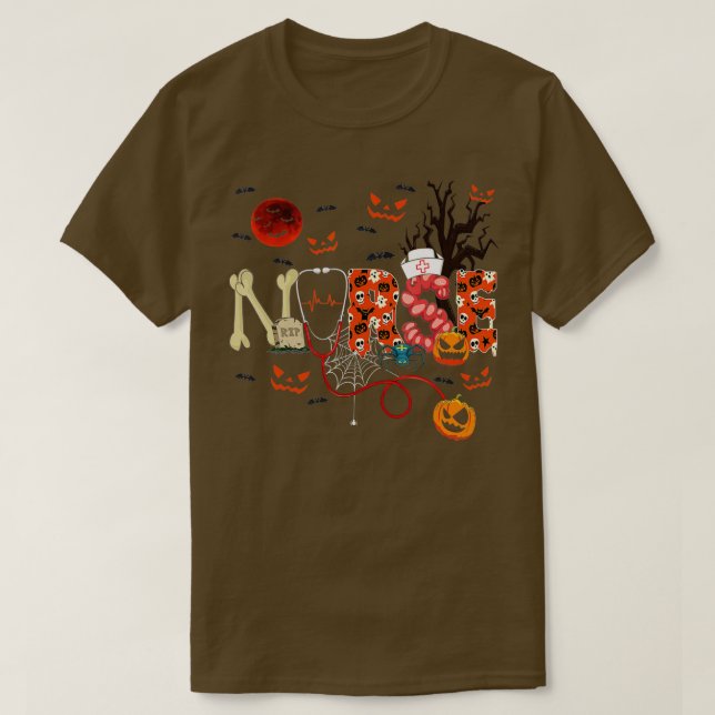 Camiseta Nurse Funny Stethoscope Nurse Pumpkin Skull Lover  (Diseño del anverso)