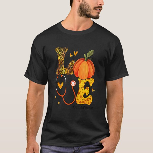 Camiseta Nurse Leopard Pumpkin Thanksgiving Love Certified  (Anverso)